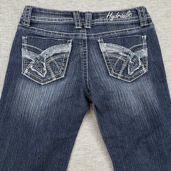 Hydraulic Womens Blue Distressed Denim Capri Jeans Low Rise Straight Size 5/6 - Picture 4 of 12